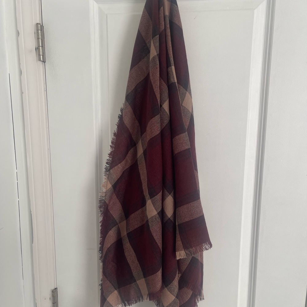 J. Jill Burgundy and Tan Checkered Triangle Scarf